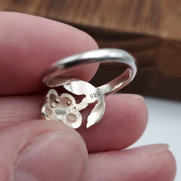 Size 5.25 925 Sterling Silver Flower With Turquoise Chips Ring - Picture 5 of 8